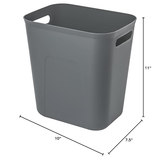 Plastic Small Bathroom Trash Can Wastebasket, 3.5 Gallon, Dark Grey | Compact Sturdy Garbage Can for Bathroom, Laundry Room, Kitchen, Office, Kids Room, Dorm, Durable, Easy to Clean