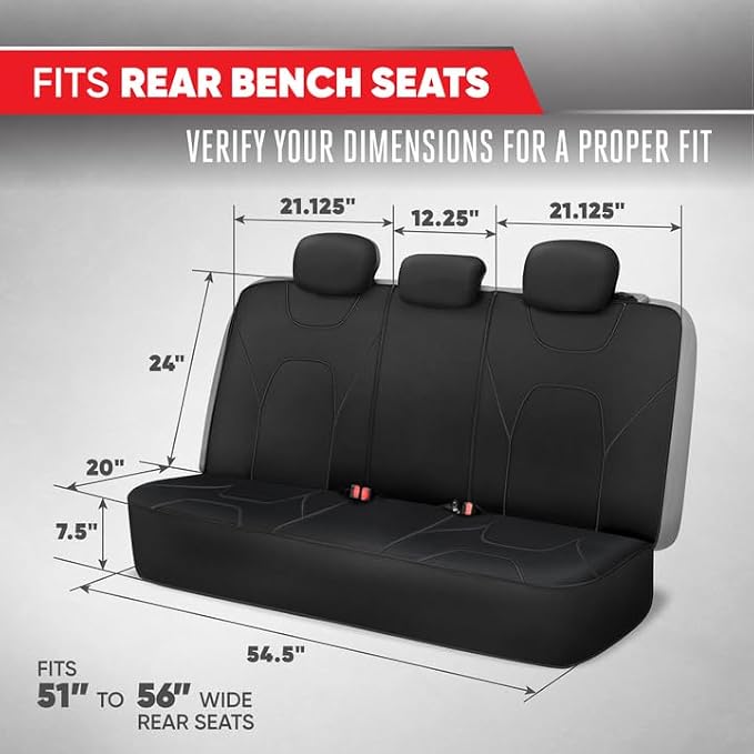 AquaShield Waterproof Black Rear Split Bench Seat Covers for Trucks Rear Seat Cover Only - Black Car Seat Covers, Back Seat Covers Only - Durable Neoprene Spill Resistant for Kids & Dogs
