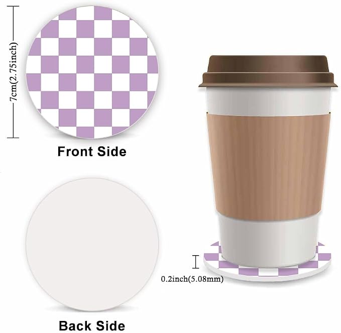 Light Purple Checkered Steering Wheel Cover for Women, Steering Wheel Covers with Anti-Slip Lining, Universal 14.5-15 inchs Car Interior Accessories with 2PCS Car Coasters Suitable for Men and Women