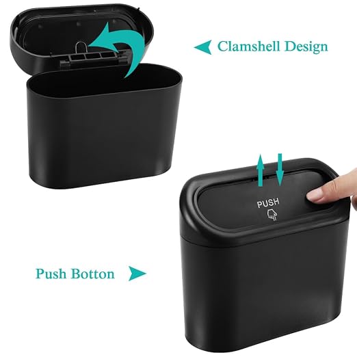 Car Trash Can with Lid, Leakproof Vehicle Garbage Organizer Holder Bin with 60 Pcs Trash Bags, Mini Auto Dustbin Interior Accessories Storage Container for SUV, Office, Home