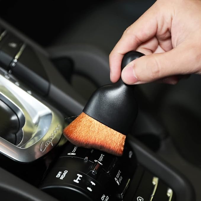 Car Interior Detailing Brush,Soft Bristle Cleaning Brush Car Detailing Brush Dusting Brush,Car Interior Cleaning Tool,Auto Detail Brush Car Dash Duster Brush (Black&Brown with Cap)