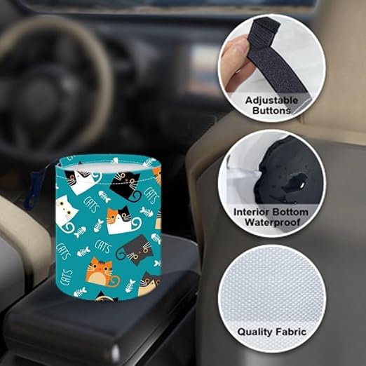 Portable Reusable Waterproof Car Trash Bin, Multipurpose Vehicle Organizer, Road Trip Essentials (Certoon cat)