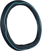 Flat Bottom Steering Wheel Cover Anti-Slip,Safety,Soft,Breathable,Durable,Full Surround,Comfortable Grip Microfiber Leather (D-Shape, Black Blue)