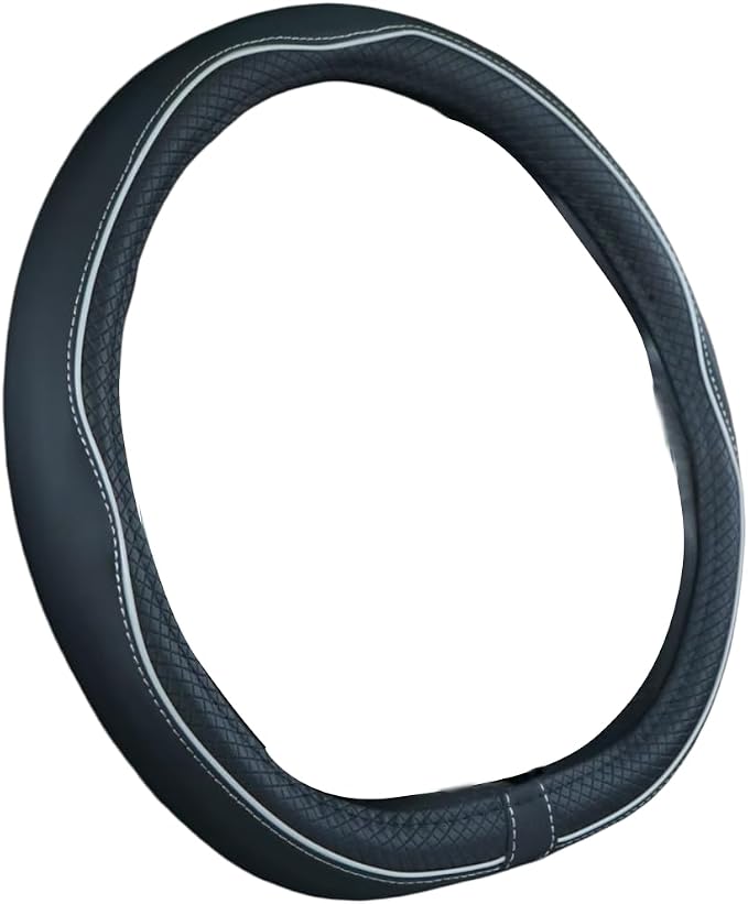 Flat Bottom Steering Wheel Cover Anti-Slip,Safety,Soft,Breathable,Durable,Full Surround,Comfortable Grip Microfiber Leather (D Shape, Black Gray)