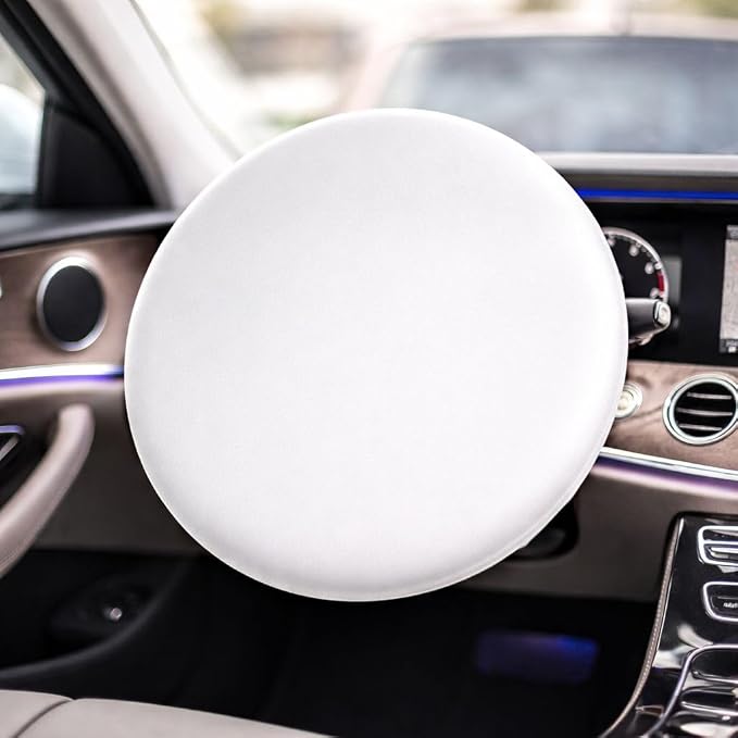 Steering Wheel Sunshade Cover, Anti-Heat Cooling Shield, Blocks Sun & Heat, Reflective White, Universal Fit for Most Cars (Up to 18")