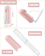 Mini Travel Lint Roller with Cover and 4 Refills Compact Sticky Roller for Clothes Travel Essentials for Pet Hair Removal Small Lint Roller for Purse Car (Pink)