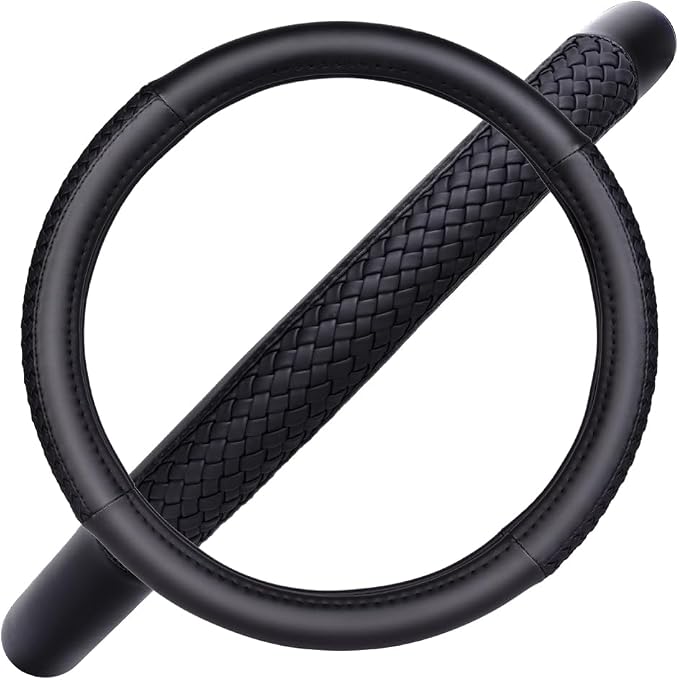 car Steering Wheel Cover Faux Leather Massage Universal fit 3D Honeycomb Hole Anti-Slip Sporty 15 Inches (Sliod Black Woven)