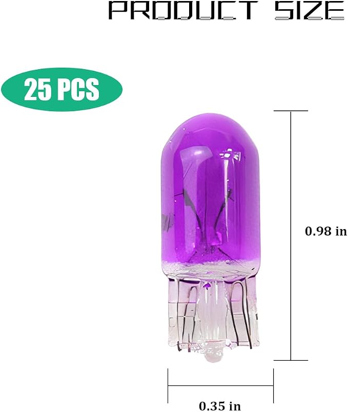 25PCS T10 12V 5W Car Turn Signal Light Bulbs, Clear Flat Foot Vehicle Side Marker Lamp Bulbs, Auto Interior Amber Headlight Bulbs Accessories, Universal for SUV, Sedan, Truck (Purple)