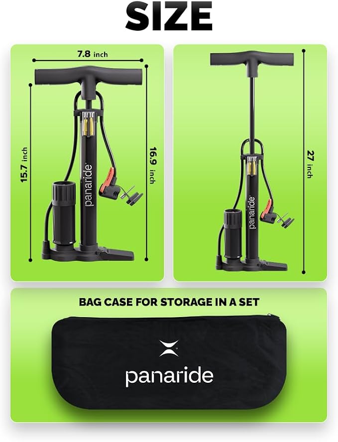 Bike Pump Floor Pressure Gauge, Advanced Bike Tire Inflator, Bicycle Hand Air Pump with Dual Presta and Schrader Valves, Handheld Bike Pump, Suitable for Road and Mountain Bikes, Baby Stroller, Balls