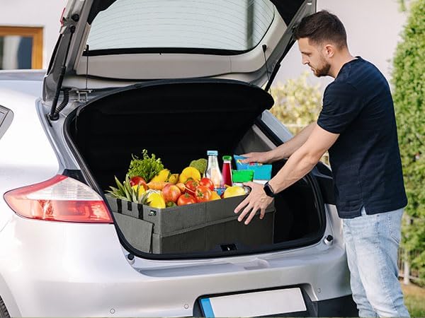 Trunk Organizer for Car, 12 Pockets Sturdy Car Organizer for SUV, Non-Slip Bottom, Folded Trunk Storage Organizer for Sedans, Van, Jeep, Grocery, Large 3 Compartments, Dark Gray 32"×13"×10"