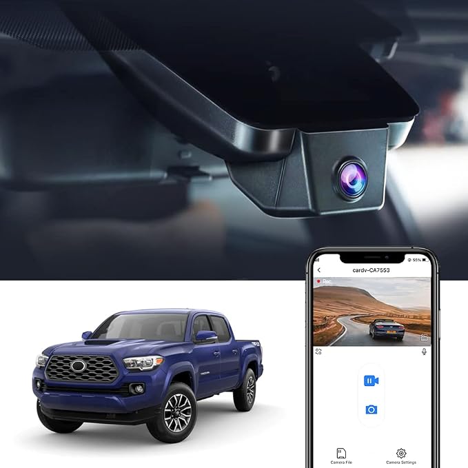 4K Dash Cam Compatible with Toyota Tacoma 2018 2019 2020 2021 2022 2023 Limited SR5 SR TRD Sport Off-Road Pro, OEM Factory Look, 2160P Video WiFi, G-Sensor Loop Recording, Plug&Play, 64GB Card