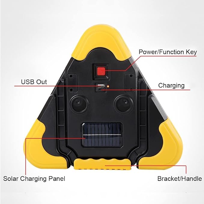 2Pcs LED Emergency Triangle Solar Charging Safety Triangle 5 Mode