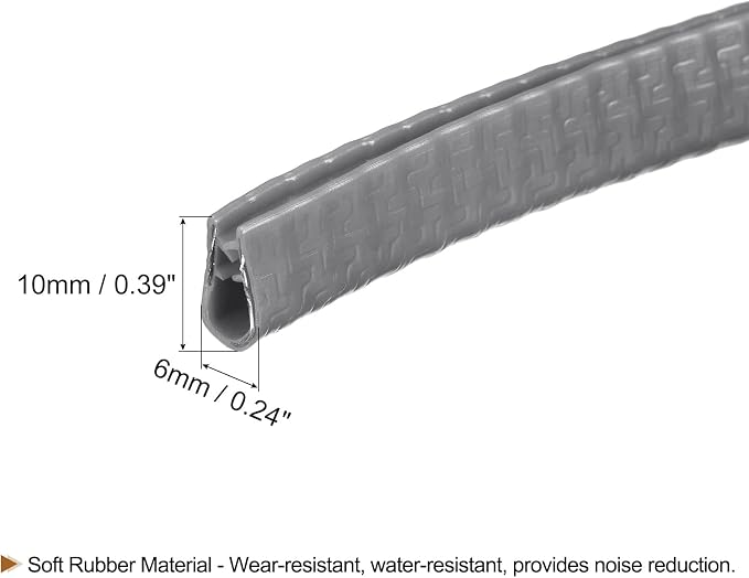 U Channel Edge Trim, 16.4ft Length Rubber Guard Seal Strip Edge Protector Fit for 1-2.5mm Edge, (15/64" W x 25/64" H) Gray