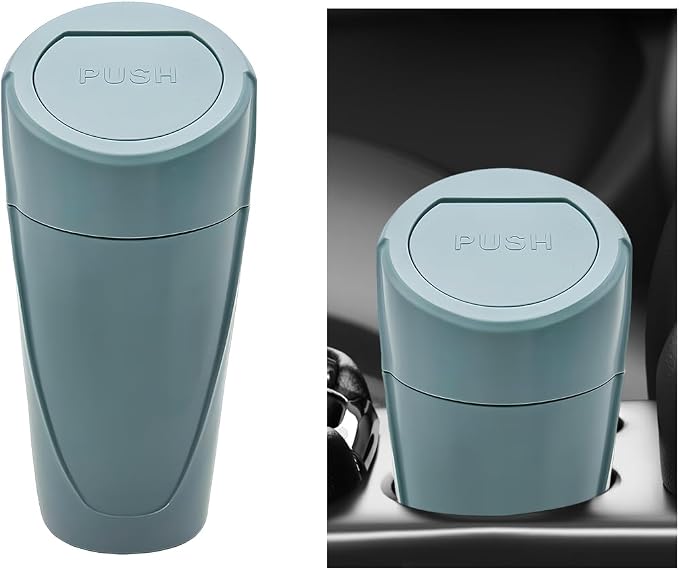 Car Trash Can Bin with Lid, Mini Vehicle Cup Holder Organizer Leakproof Garbage Bin, Waterproof Cup Type Trash Can Multi-Function Storage Container for RV Home Office (Black Green)