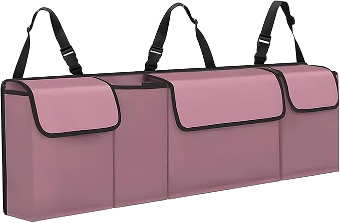 Car Trunk Organizer, Backseat Hanging Large Storage with Adjustable Straps,Waterproof PVC Collapsible Cargo Bag, Car Interior Accessories for Auto SUV MPV (Pink)