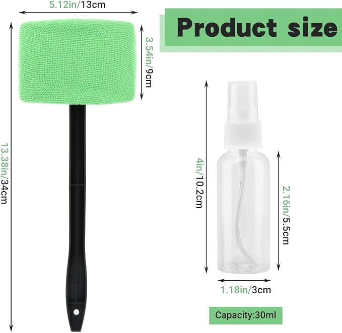 Car Windshield Cleaning Tool, Windshield Cleaner with 5 Reusable Microfiber Pads and Extendable Handle, Auto Glass Wiper Kit for Interior/Exterior Dirty Car Windows(Color:Green)