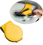 Magnetic Sunglass Holder for Visor, PU Leather Car Organizer, Universal Accessory (Yellow)