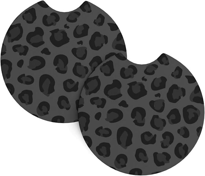 Black Leopard Print Steering Wheel Cover 15 Inch Black Cheetah Steering Wheel Cover Anti-Slip Breathable Universal 2 Pcs Car Interior Cup Holder Pad for Men Women
