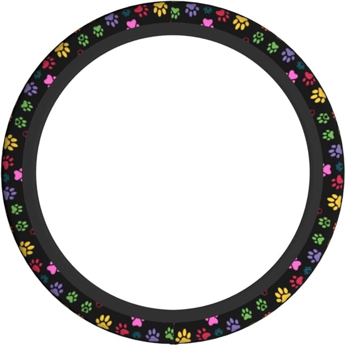 Dog Paw Print Steering Wheel Covers Universal 15 inch Non Slip Neoprene Steering Wheel Protector Cover for Men Women Car Truck