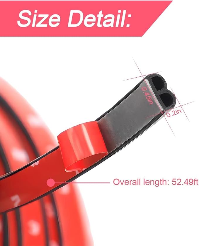 Double Layer Self-Adhesive Car Door Rubber Seal Strip - 5 Holes Sealing Stickers, Noise Insulation Weatherstrip, Edge Protector, Auto Interior Accessories for Tailgate (32.8FT)