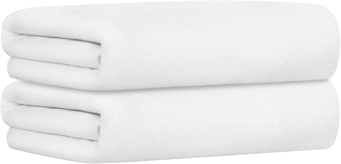 Microfiber Bath Towels Set of 2, 30" x 60", Large Bathroom Towel Oversized, Soft, Super Absorbent Fast Drying for Shower Sauna Swimming Hair Wrap, Beach, Sport, Fitness, Yoga (White)