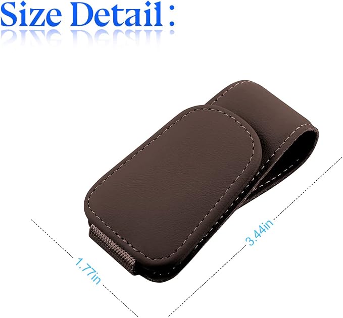 Sunglasses Holder for Car Sun Visor, 2 PCS Magnetic Leather Eyeglass Hanger, Sun Glasses Mount Clip on Visors, Ticket Card Cash Organizer, Auto Interior Accessories (Brown)