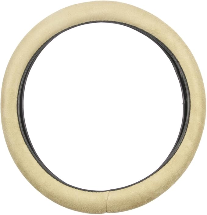 Ergonomic Leather Grip Steering Wheel Cover - Soft Plush Memory Foam Grip for Standard Size Wheels 14.5-15 inch Beige
