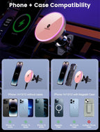 for Magnetic Car Mount Charger-15W Wireless Car Charger-Magnetic Car Phone Holder for Dash Air Vent-LED RGB HandsFree Car Mount Fast Car Charger for iPhone 16 15/14/13/12 Pink
