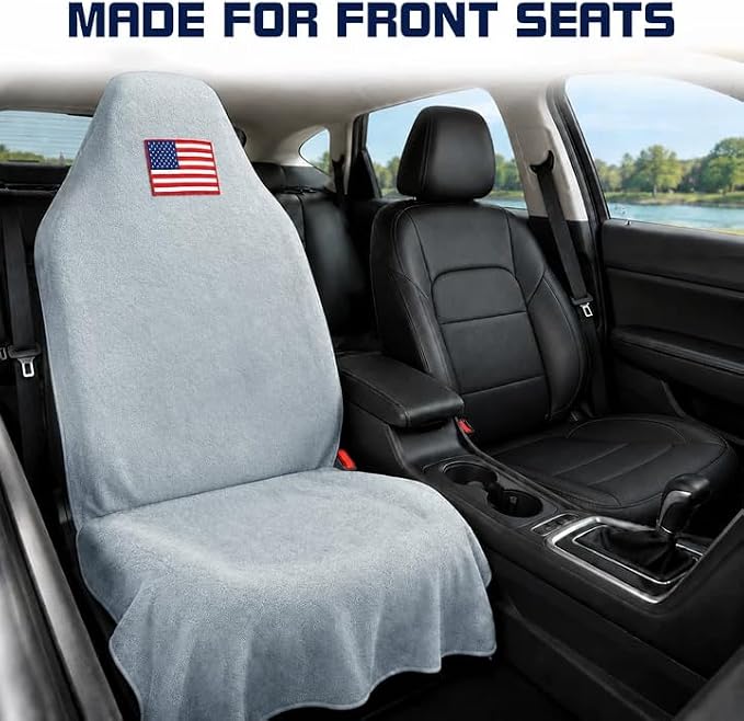 Car Seat Towel Cover, Sweat-Proof & Absorbent Microfiber Seat Protector for Gym, Workout & Beach, Universal Fit for Most Cars, SUVs & Trucks, 59"x29", Silver Gray Flag (1 Pc)
