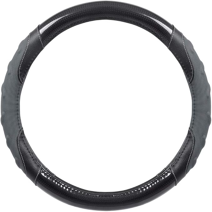 GripPlus Black Carbon Fiber Steering Wheel Cover, Standard 15 inch Size, Advanced Traction Grip, Car Steering Wheel Cover for Truck Van SUV Auto