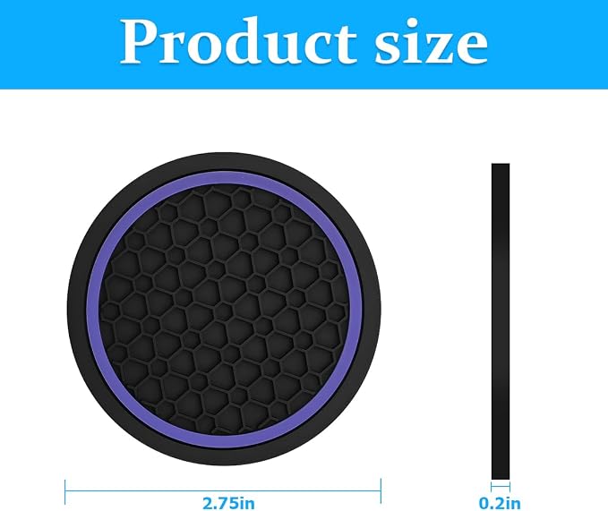 Mandark 4PCS Car Cup Holder Coasters, 2.75 Inch Non-Slip Insert Water Bottle Holder Pads, Dustproof Automotive Interior Accessories Mat, Universal for Vehicles, Trucks, RVs and More (Black/Purple)