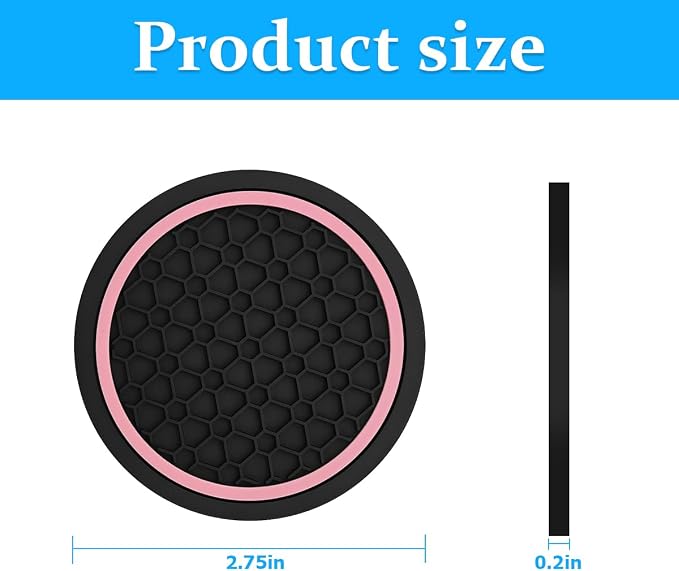 Mandark Car Cup Holder Coasters, 2.75 Inch Non-Slip Insert Water Bottle Holder Pads, Dustproof Automotive Interior Accessories Mat, Universal for Vehicles, Trucks, RVs and More (Black/Pink, 2PCS)