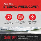 FlexGrip Gray Steering Wheel Cover for Cars – Standard 15 inch Car Steering Wheel Cover, Gray and Black Steering Wheel Protector for Auto Truck Van SUV