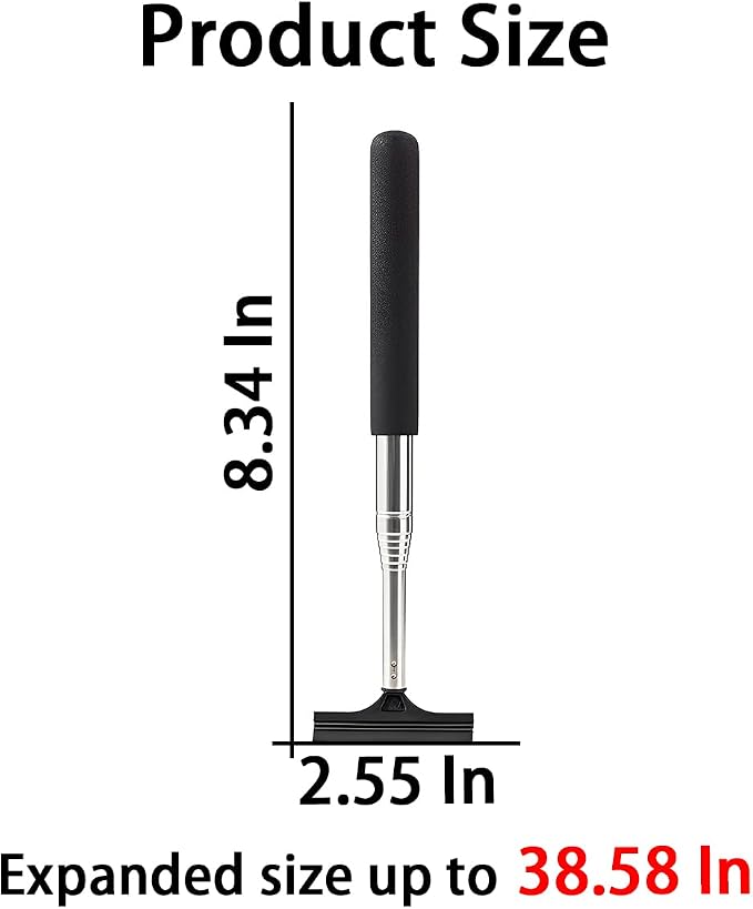 Car Rearview Mirror Wiper, Retractable Auto Glass Squeegee, Water Cleaner with Telescopic Long Rod, Portable Cleaning Tool for All Vehicles, Universal Automotive Accessories (Black)