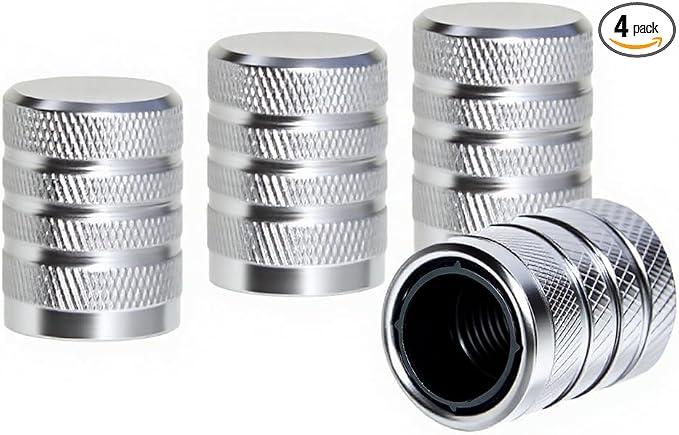 4-Piece Anodized Aluminum-Plastic Composite Tire Valve Stem Caps with Integrated Plastic Sleeve,Corrosion-Resistant and Universal Fit,Suitable for Cars, Trucks, and Motorcycles (Gray)
