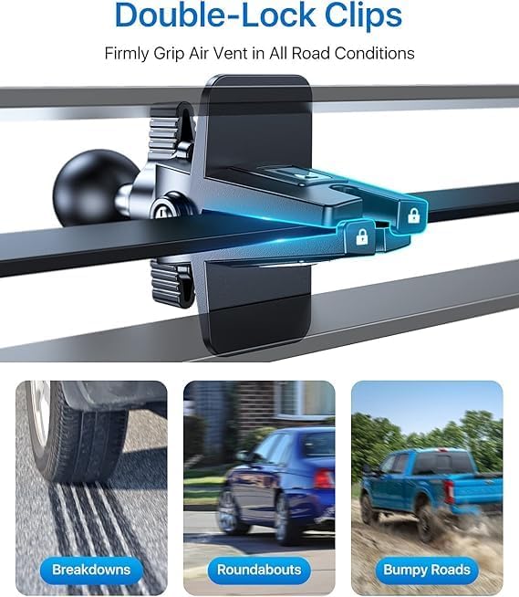 2026 Upgraded Car Phone Holder Mount for Vent, Military Sturdy Metal Clip Air Vent Phone Holder for Your Car Easy Used Cell Phone Car Mount for iPhone 17 16 15 14 13 12 Pro Max Samsung Grey