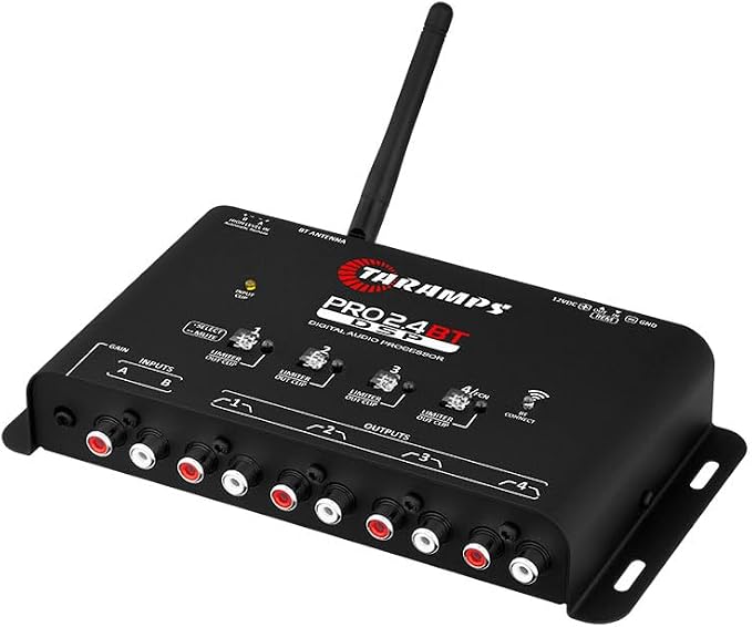 Pro 2.4 BT Bluetooth DSP Crossover Full, Digital Signal Processor, Car Audio Equalizer with App, Gain up to 9V, 15 Band Graphic Equalization, 12 preset EQ, 2 in and 4 Out, High Level Input