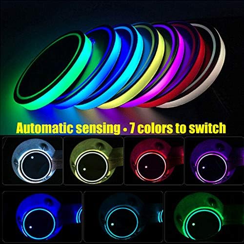 LED Cup Holder Lights, 2pcs LED Car Coasterss with 7 Colors Luminescent Light Cup Pad, USB Charging Cup Mat for Drink Coaster Accessories Interior Decoration Atmosphere Light.