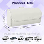 Sunglasses Holder for Car Sun Visor, Sunglass Organizer for Car, Magnetic Leather Eyeglasses Protective Storage Case, Waterproof Glasses Organizer Visor Accessories for Vehicles (White)