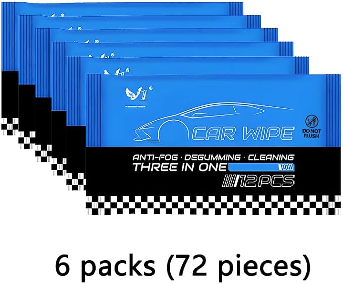 72 Count Car Wipes Interior Cleaning, Car Interior Cleaner Wipes for Dashboard, Leather Seats, Steering Wheel & Upholstery, 6 Packs Travel Size, Multi-Surface Car Interior Cleaning Supplies