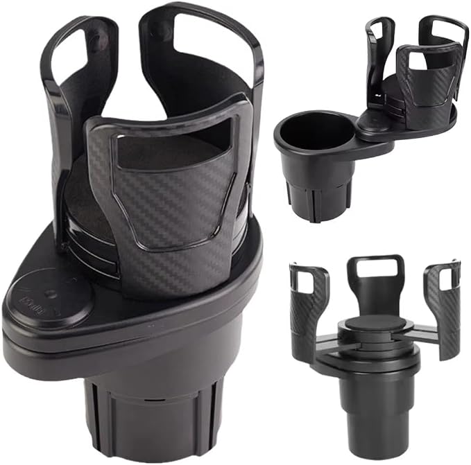 Car Cup Holder Expander for 2013-2018 BMW 3 Series 328i 335i 320i 330i 325i F30 F31, Multifunctional Dual Cup Mount with 360° Rotating Adjustable Carbon Fiber Texture Adapter