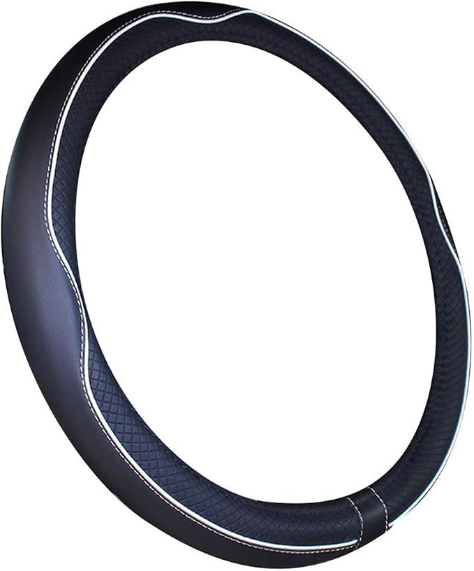 Small Size Steering Wheel Cover Anti-Slip,Safety,Soft,Breathable,Durable,Full Surround,Comfortable Grip Microfiber Leather (14-14.25 inch, Black White)