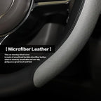 Steering Wheel Cover, Microfiber Leather Splicing with Classic Embossing,Contrasting Colors Anti-Slip Breathable Auto Car Steering Wheel Cover Fit 15 Inch Car Wheel Protector (Black&Gray)