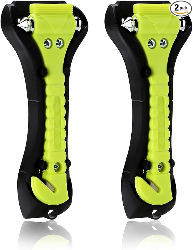 SINSEN Car Safety Hammer, Window Glass Hammer Breaker and Seatbelt Cutter, Emergency Automotive Escape Tool, 2-in-1 for Family Rescue, Glow in Dark, Set of 2 (S-02)