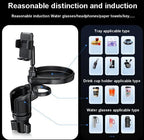 4-in-1 Car Cup Holder Expander with 360° Swivel Tray, Universal Adjustable Base for Large Mugs and Bottles, Integrated Smartphone Mount for Food and Snacks, Black