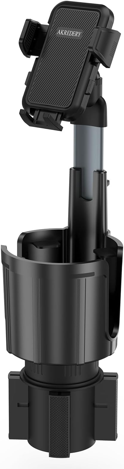 Car Phone Mount with Cup Holder Expander - Upgraded Anti-Shake 2-in-1 Cup Phone Holder for SUVS Trucks with Adjustable Aluminium Alloy Long Neck, fit for iPhone Samsung Galaxy (Black)