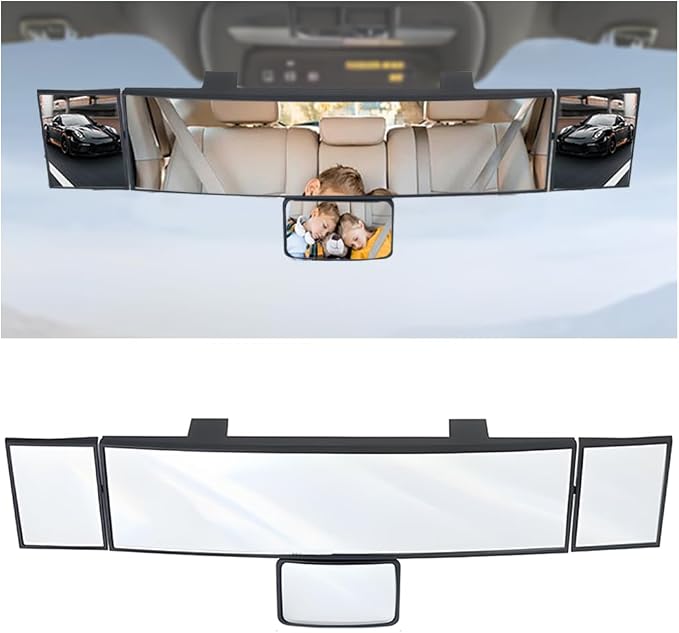 Car Rear View Mirror, 15 Inch Panoramic Vehicle Convex Rearview Mirror, Clip-on Automotive Large Wide Angle Extended Rear View Mirror Accessories, Universal for SUV, Truck, RV
