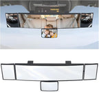 Car Rear View Mirror, 15 Inch Panoramic Vehicle Convex Rearview Mirror, Clip-on Automotive Large Wide Angle Extended Rear View Mirror Accessories, Universal for SUV, Truck, RV