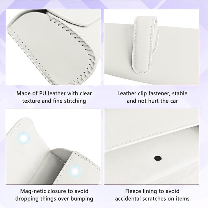 Sunglasses Holder for Car Sun Visor, Sunglass Organizer for Car, Magnetic Leather Eyeglasses Protective Storage Case, Waterproof Glasses Organizer Visor Accessories for Vehicles (White)