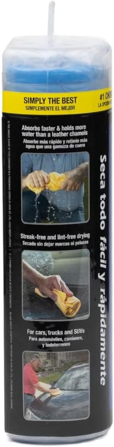 the absorber® Large 27-Inch x 17-Inch, Blue - Synthetic Premium Drying Chamois Cloth for Car - Super Absorbent, Scratch-Free and Washable